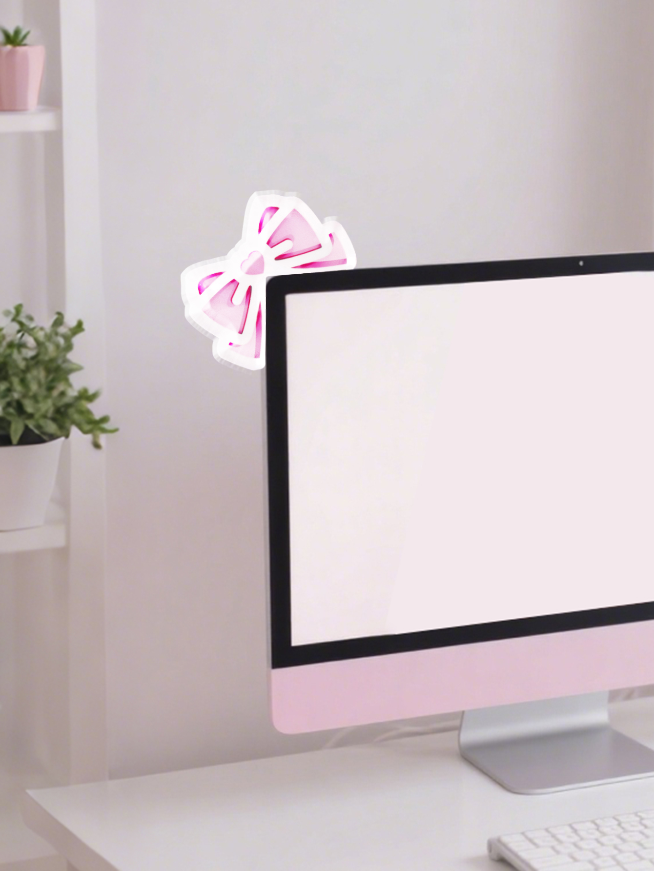 Kawaii Bow Monitor Decor Pink  - Gaming Accessories Pc Setup 评论和价格