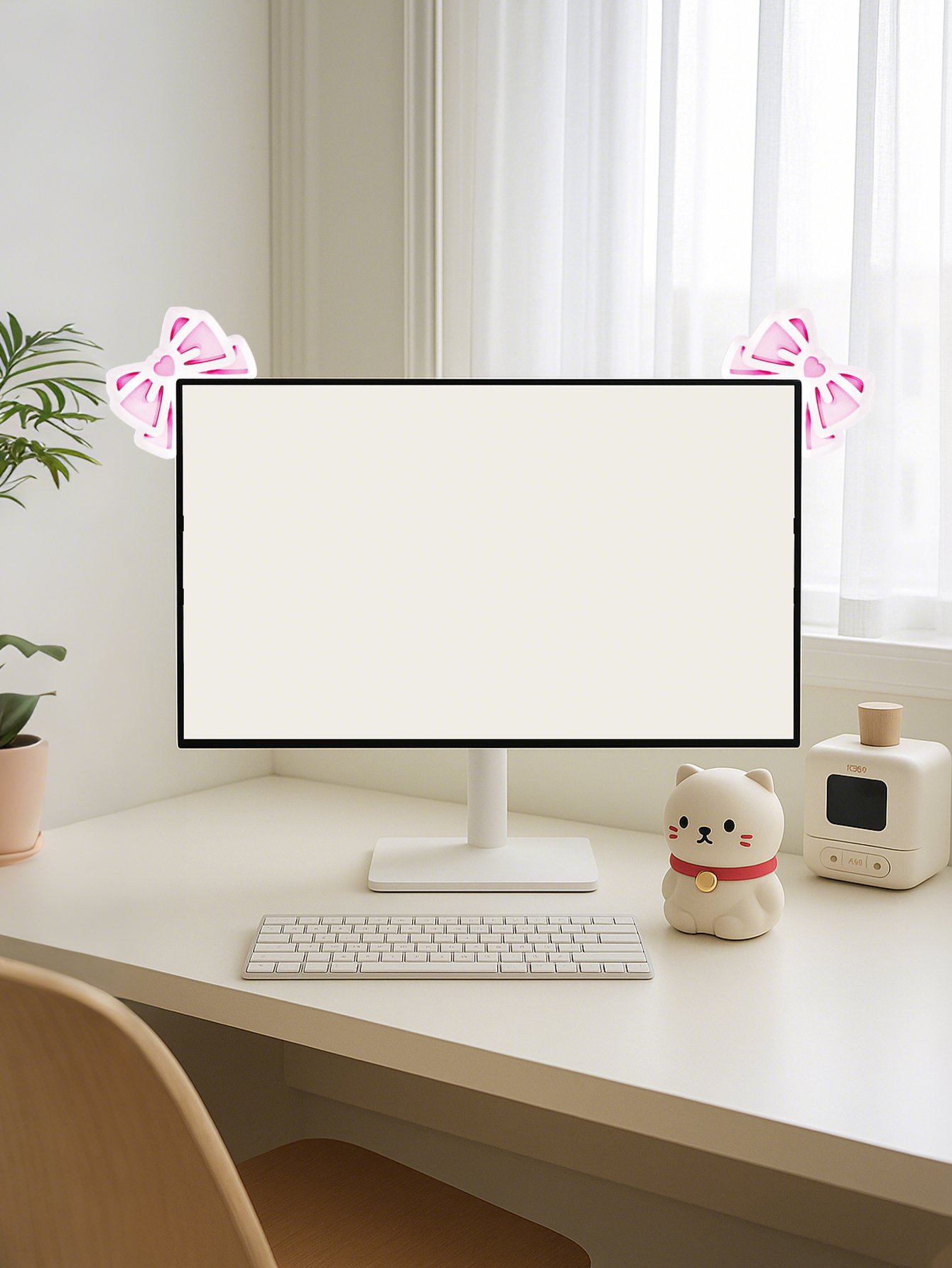 Kawaii Bow Monitor Decor Pink  - Gaming Accessories Pc Setup 评论和价格